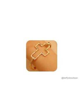 Chunky Hammered Cross Cuff Bracelet Hollow Statement Bangle Women